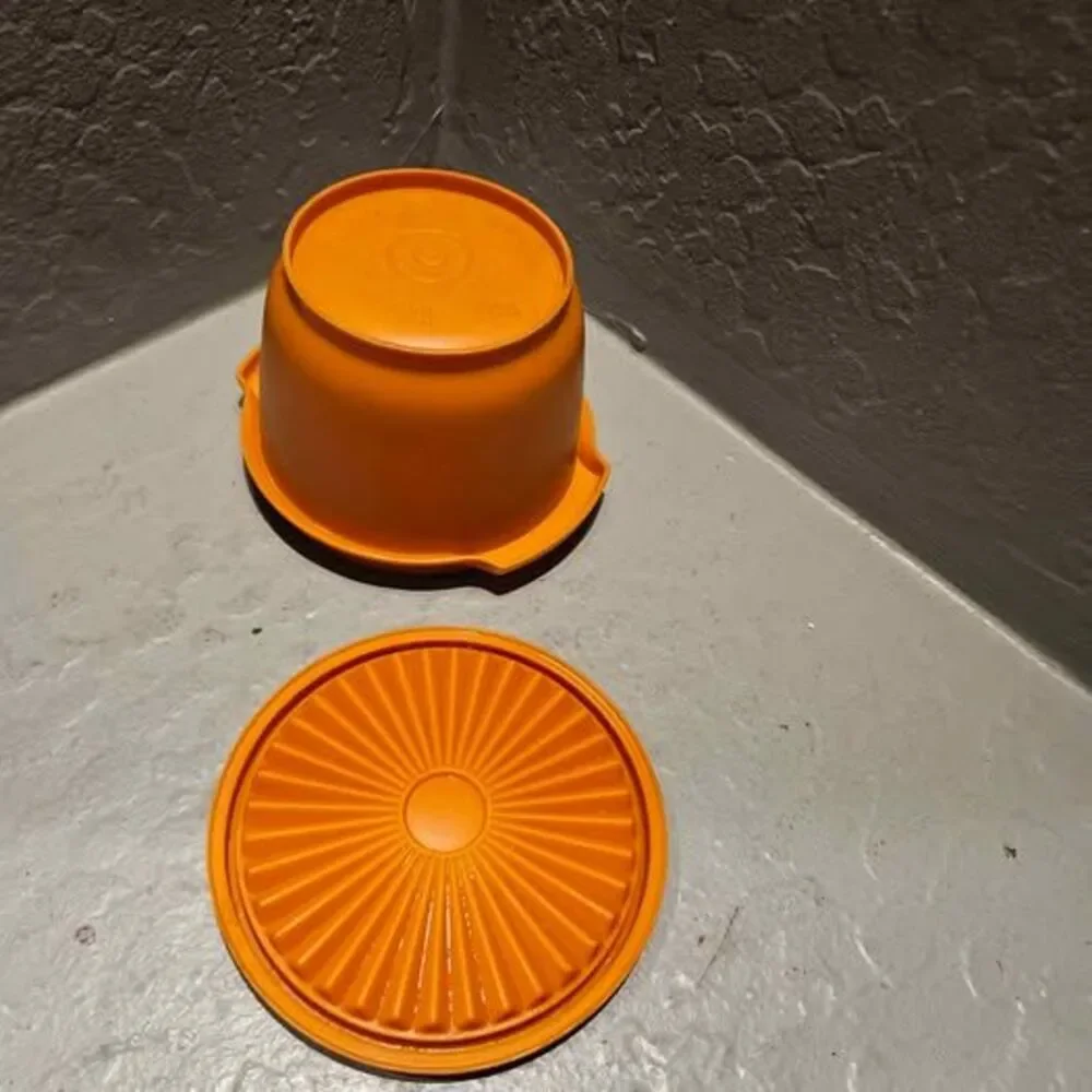 Vintage Orange Tupperware Wonderlier Bowl with Sunburst Lid